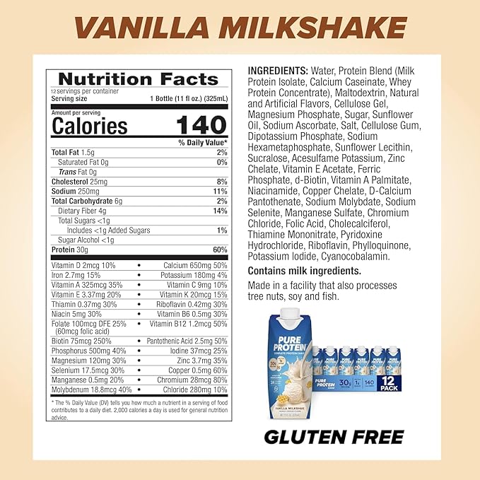 Pure Protein Protein Shake, 30g Complete Protein, Ready to Drink and Keto-Friendly, Vitamins A, C, D, and E plus Zinc to Support Immune Health, 11oz Bottles, 12 Pack, Variety Pack