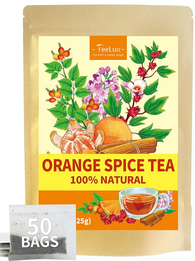 TeeLux Orange Spice Tea, Blended Rosehips with Cinnamon & Hibiscus, Refreshing & Soothing Taste, Caffeine Free, 50 Count
