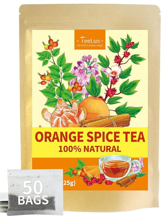 TeeLux Orange Spice Tea, Blended Rosehips with Cinnamon & Hibiscus, Refreshing & Soothing Taste, Caffeine Free, 50 Count