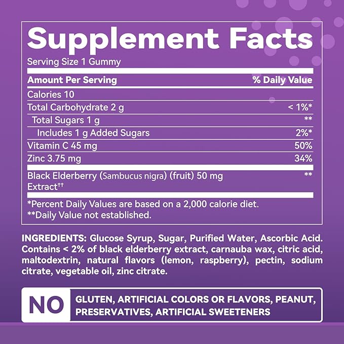 Elderberry Gummies for Adults – 60 Count | Black Elderberry with Vitamin C & Zinc | Immune Support Supplement, Antioxidant Gummies, Non-GMO, Vegan, Gluten-Free, 2-Month Supply