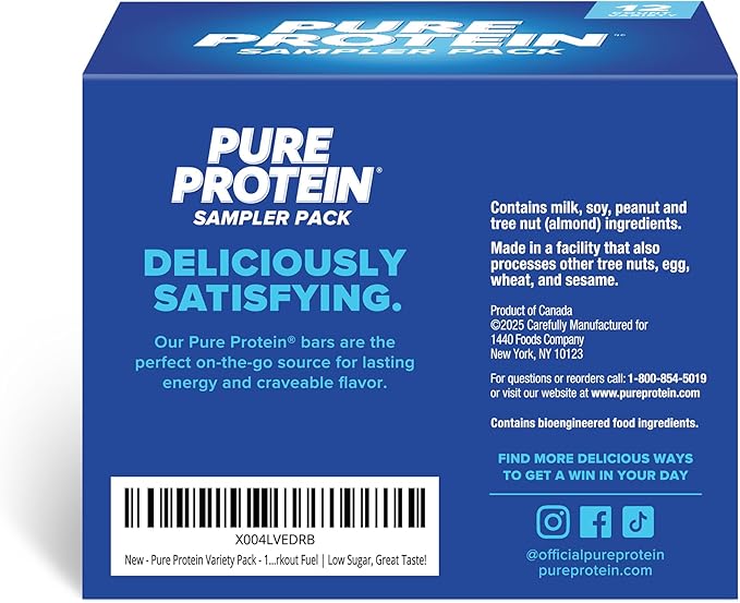Pure Protein Variety Pack - 12 Count Box | 20g High Protein, Gluten-Free, On-the-Go Snack | Ideal Pre & Post-Workout Fuel | Low Sugar, Great Taste!