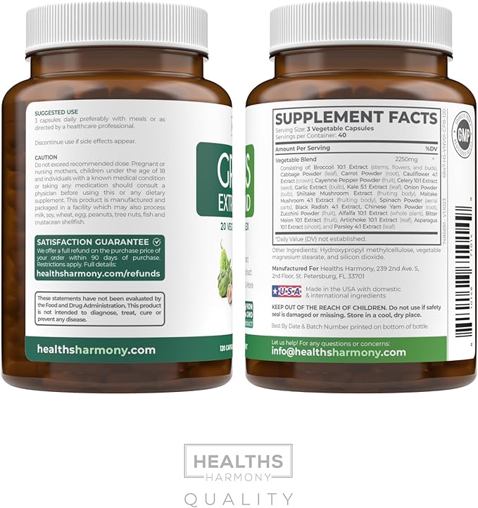 Super Greens Antioxidants Superfoods 2250mg Supplement - 20 Ingredients with Sprouts, Mushrooms, Roots, Garlic, Bitter Melon, Artichoke, Celery Seed, Cayenne pepper, Alfalfa NON GMO - 120 Capsules
