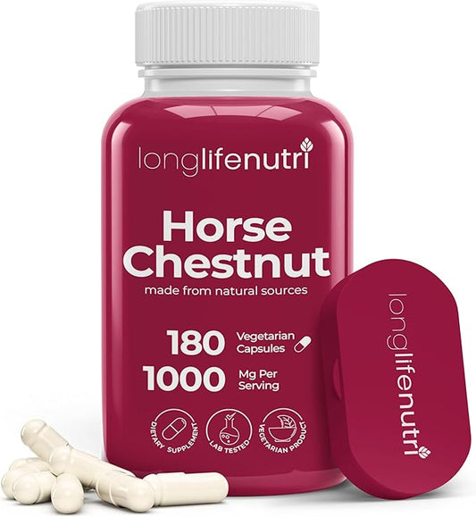 Horse Chestnut Extract 500mg - 180 Vegetarian Capsules, Organic Supplement for Daily Wellness & Circulation, 3-Month Supply, GMP Certified, Made in USA