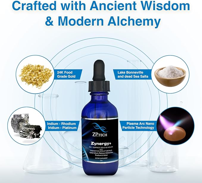 Zynergy Plus Colloidal Ormus Gold Liquid | All Natural, Pure Monoatomic 24k Food Grade Mineral Au & Indium | Ormus Gold Oil Supports Pineal Gland, Anti-Aging, Meditation, Yoga, Third Eye