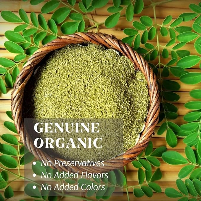 Organic Moringa Powder - Raw Sun Dried Oleifera Leaf Powder - for Healthy Herbal Tea, Smoothies, Sauces, and Dips (16 OZ)