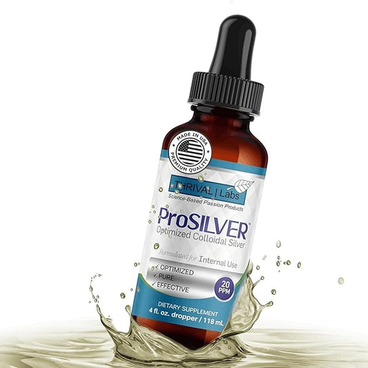 ProSILVER Blue Label 20 PPM True Colloidal Silver Liquid Drops (4oz Dropper), Optimized Bio-Active Nano-Sized Liquid Silver for Immune Support, Dark Glass Bottle - Thrival Labs (Plata coloidal)