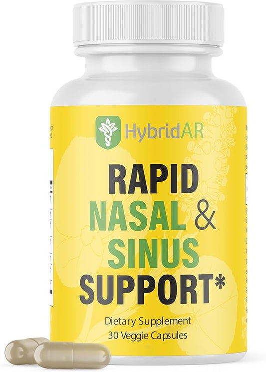 HybridAR Rapid Sinus Relief and Calm – Fast Acting Non-Drowsy Sinus Support and Medicine - Natural Decongestants for Adults with Antihistamine, Quercetin, and Butterbur for Allergies - 30 Capsules