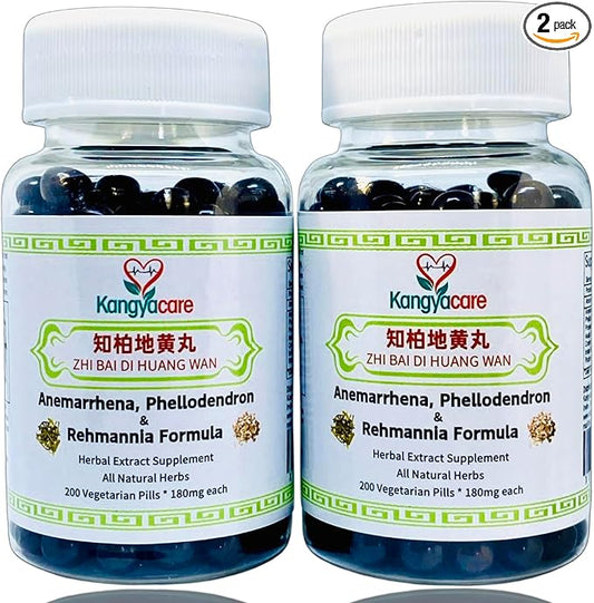 Zhi Bai Di Huang Wan 知柏地黄丸- Anemarrhena, Phellodendron & Rehmannia Formula - Nourish Yin, Lower Pathogenic Fire, Reduce Excessive Heat - All Natural Herbs - 400 Ct (2 Bottle)