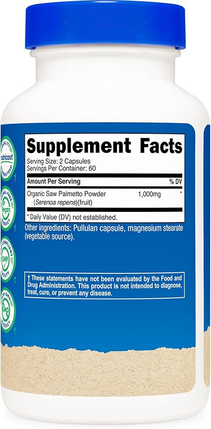 Nutricost Saw Palmetto 1000mg, 120 Capsules - CCOF Certified Made with Organic Saw Palmetto, Vegetarian Friendly, 60 Servings, 500mg Per Capsule, Gluten Free
