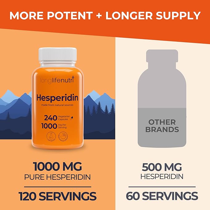 Hesperidin 1000mg, 240 Capsules (4 Month Supply), Supports Cardiovascular Health, Blood Pressure & Circulation, Immune Support, Potent Antioxidant & Vascular Function Benefits, Made in USA