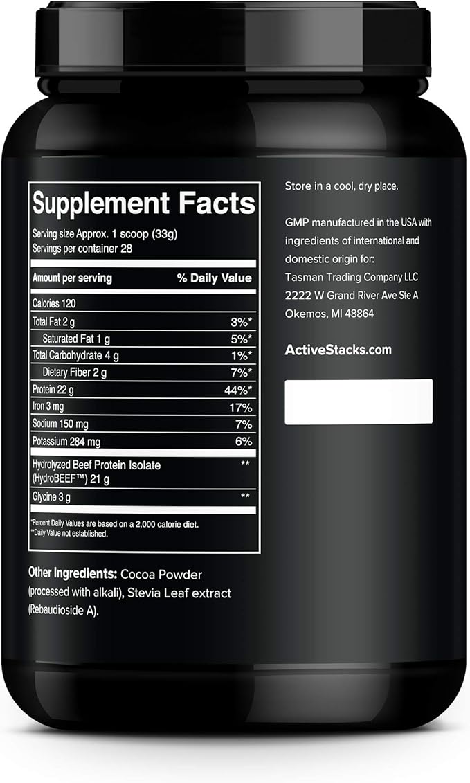 Beef Protein Isolate Powder, Chocolate - Dairy Free with Natural Collagen for Keto, Paleo, Bone Broth & Low Carb Diets, 2 Pound