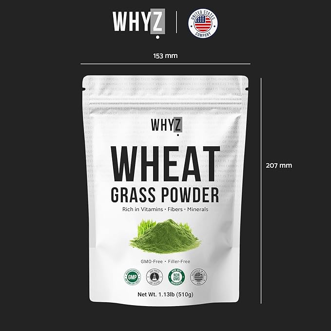Wheatgrass Powder 100% Pure Whole-Leaf Wheatgrass Powder, Nutrient-Rich Green Wheat Grass Superfood Premium for Smoothies Juices & Wellness Support, Gluten Free Vegan Non-GMO 510g