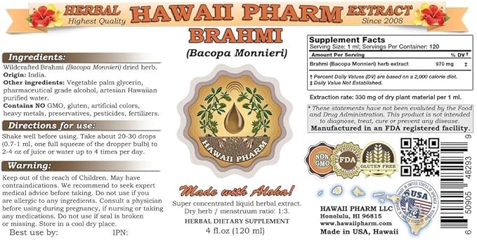 Hawaii Pharm Brahmi (Bacopa Monnieri) Liquid Extract 2x2 oz