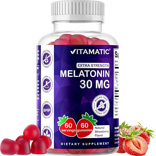 Vitamatic Sugar Free Melatonin 30mg per Gummy - 60 Servings - 60 Vegetarian Gummies - Non-Habit Forming Supplement (60 Count (Pack of 1))