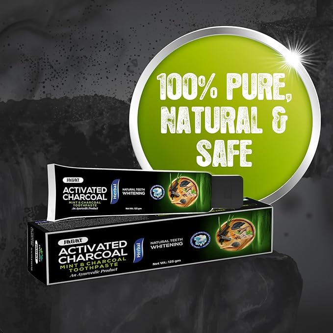 Jagat Devsutra Activated Charcoal & Fresh Mint Toothpaste | Doctor Recommended Ayurvedic, Organic & Herbal | 100% Natural Teeth Whitening, No Fluoride & Artificial Colors, Gum Cure, Vegan - Pack of 4