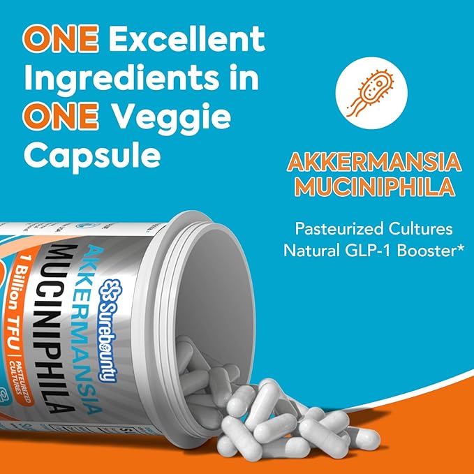 Akkermansia Probiotic GLP-1, 1 Billion TFU, Akkermansia Muciniphila with Prebiotic Inulin Fiber, Gut Health for Men & Women, Vegan, Non-GMO, 30 Caps