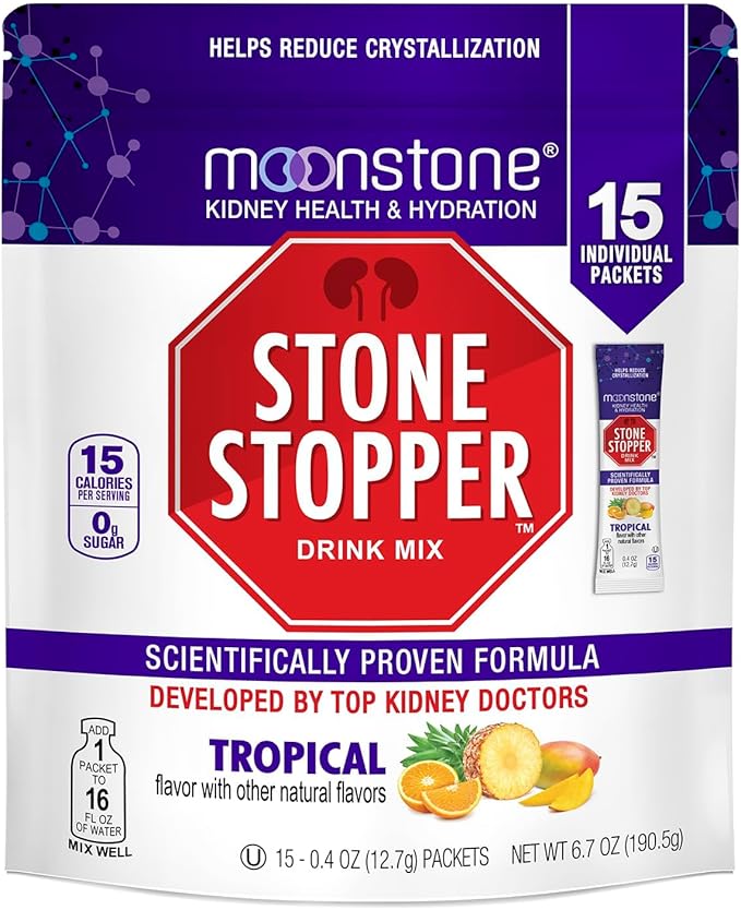Stone Stopper Drink Mix, Tropical, Kidney Stone Prevention, Calcium Oxalate Protector, Developed by Urologists to Improve Hydration and Support Kidney Health, 15 Day Supply