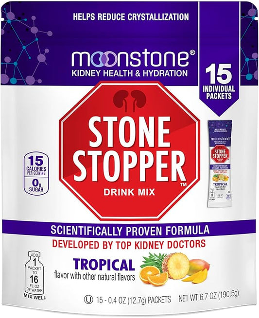 Stone Stopper Drink Mix, Tropical, Kidney Stone Prevention, Calcium Oxalate Protector, Developed by Urologists to Improve Hydration and Support Kidney Health, 15 Day Supply