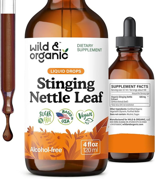 Wild & Organic Stinging Nettle Leaf Tincture - Urinary Tract Support - Stinging Nettle Extract Liquid Drops - Urtica Dioica Supplement - 5-Month Supply - Vegan, Sugar & Alcohol-Free - 4 fl oz