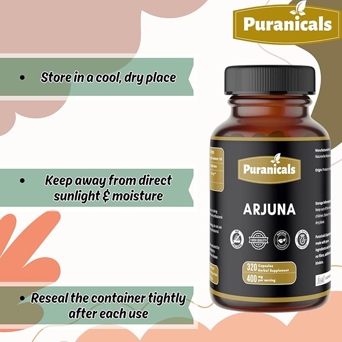 Arjuna Premium 320 Capsules Non GMO and Gluten Free | Herbal Supplement | 400 mg Per Serving | Made with 100% Pure Herb Arjuna Powder