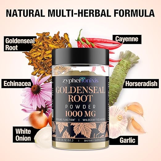Wildcrafted Goldenseal Root Powder Supplement – 1000mg Organic Goldenseal Herbal Blend with Echinacea – Respiratory, Immune, Digestion & Skin Support – Gluten-Free – 60 Servings