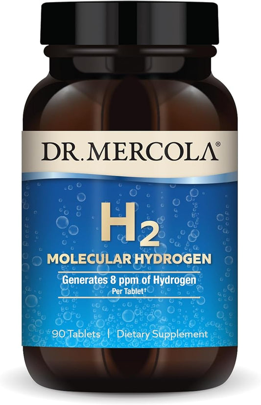 Dr. Mercola H2 Molecular Hydrogen - Supports Healthy Aging, Cellular Energy & Brain Health - with Elemental Magnesium - GMO-Free, Gluten-Free & Soy-Free - 90 Tablets (90 Servings)
