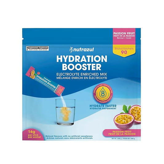 Nutrazul Hydration Booster | Supports Rapid Hydration | Electrolyte Enriched Mix | No Artificial Sweeteners | Passion Fruit Flavour | Vegan, Gluten-Free, Non-GMO | 90 Sticks