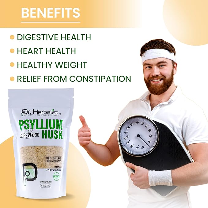 Dr. Herbalist Psyllium Husk Powder 170g (6oz) | Organic Natural Fiber Supplement | Keto-Friendly Isabgol Powder for Digestive Support & Daily Wellness
