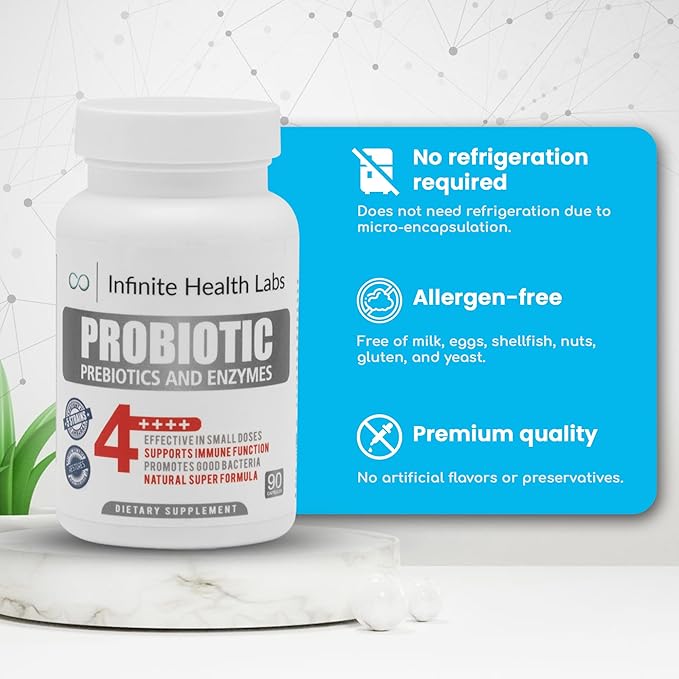 Probiotic Supplement/Infinite Health - 90 Small Easy to Swallow Capsules - All Natural, Helps Relieve Digestive Problems & Gas - Improves Immune System 2.1 Billion CFUs per Capsule