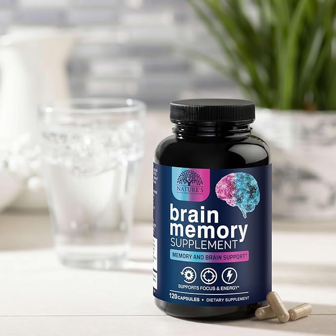 Brain Memory Supplement Pills - Nootropics Support for Concentration, Clarity, Alertness & Focus - Brain Health with Bacopa, Cognitive Vitamins, Phosphatidylserine, DMAE - Brain Booster - 120 Capsules