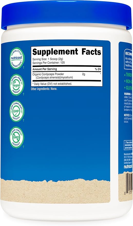 Nutricost Organic Cordyceps Mushroom Powder 250 Grams - USDA Certified Organic, Non-GMO, Gluten Free
