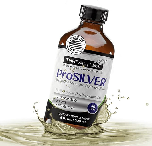 ProSILVER Black Label Pro-Strength Colloidal Silver for Immune Support, 30 PPM Maximum Strength for Professional Use, Dark Glass Bottle - Thrival Labs (8oz)