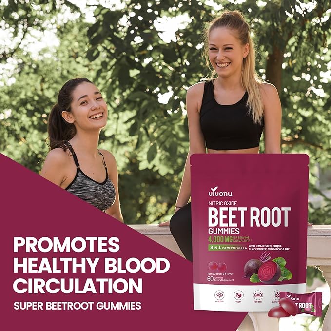 Super Beetroot Gummies 8-in-1 Premium Energy Supplement with CoQ10, Beetroot Extract, Grape Seed Extract, Black Pepper Extract, Vitamins C & B12, L-Arginine & L-Citrulline