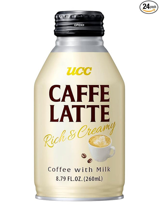 UCC Ready to Drink Caffe Latte, 8.79 FL OZ (Pack of 24), Delicious, Rich and Creamy, Convenient Bottled Coffee Drinks For On-the-Go, Imported from Japan