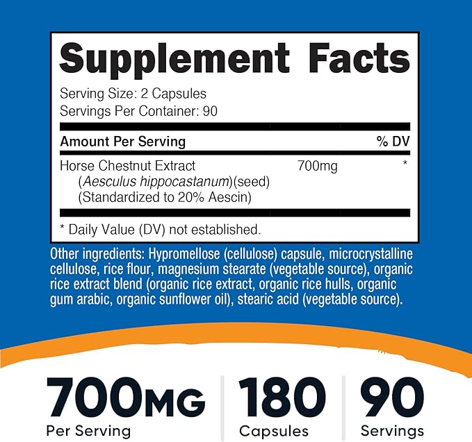 Nutricost Horse Chestnut Extract Capsules 700 MG Per Serving, 180 Capsules, 90 Servings - Non-GMO, Vegan