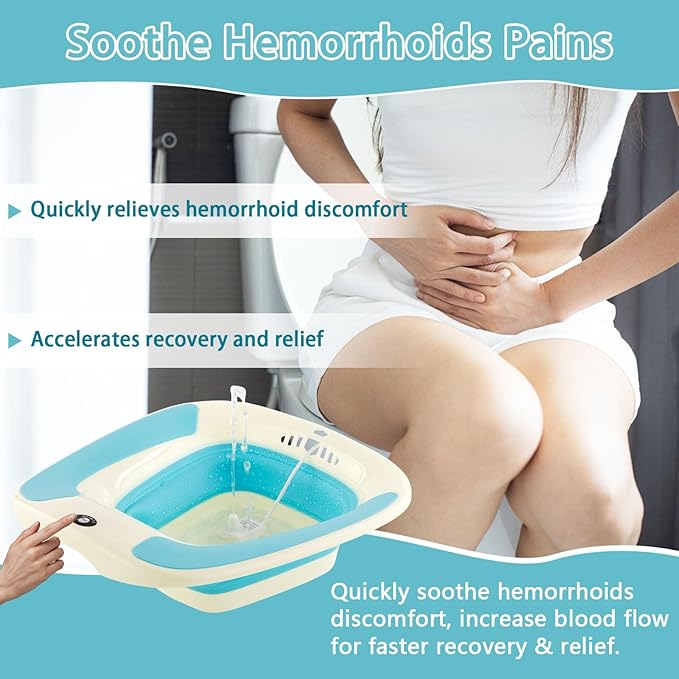 Electric Sitz Bath, Sitz Bath for Hemorrhoids, Sitz Bath for Toilet Seat, Sitz Bath for Postpartum Care, Sits Bath for Women Men Adults, Sitz Bath Soak Salts Basin, Hip Bath Bowl, Foldable, Blue