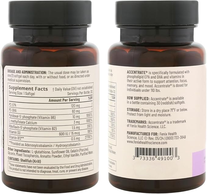 Brain Supplement for Natural Focus & Attention | for Kids | Active B Vitamin & Omega-3 Combo | Vitamin B Complex w/Omega 3 Fatty Acids EPA & DHA | Omega-3s in Small Pill | L-MTHF, B12, P5P, VIT D