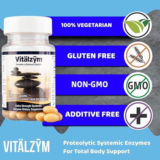 Proteolytic Systemic Enzymes Liquid Gel Capsules with Serrapeptase, Immune and Joint Support, Natural Ache Relief Plus Fertility Supplement (60 Capsules)