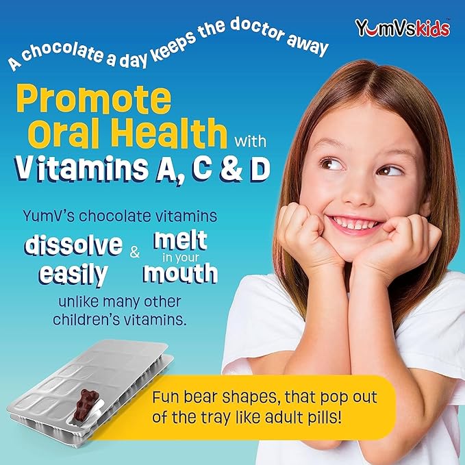 YUM-V'S - Kids Multivitamin Chewable Chocolate Bears - Multivitamin for Kids Supplement - 16 Vitamins & Minerals - Vitamins Including D, Zinc, C, B Complex & More, 60 Count (Pack of 2)