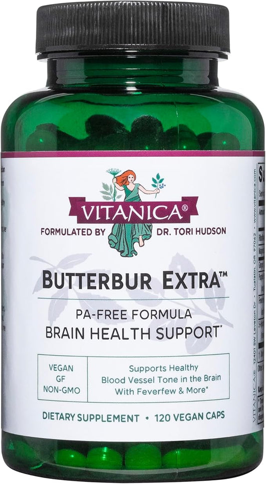 Vitanica, Butterbur Extra, Brain Chemistry and Vessel Support, Vegan, 120 Capsules