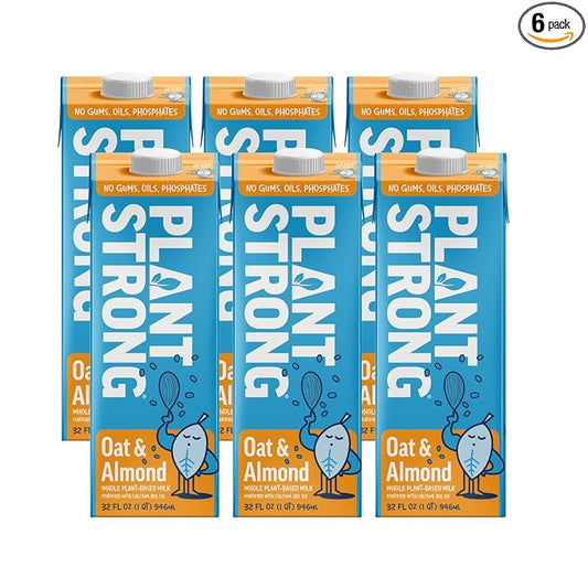 PLANTSTRONG Oat & Almond Milk 32oz (6 Pack) - NON-GMO - Plant Based, Vegan - Gluten Free Dairy Free - Shelf Stable - Lactose Free Milk - No Gums or Oils