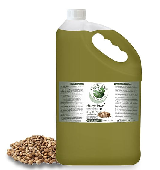Bella Terra Oils Premium Hemp Seed Oil for Glowing Skin and Shiny Hair – 1gallon, Rich in Fatty Acids, Non-Greasy, Lightweight, Fast Absorbing