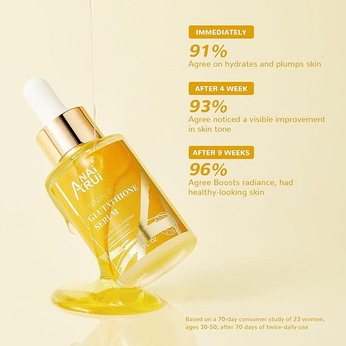 ANAI RUI Vitamin C Glutathione Serum with Hyaluronic Acid, and Niacinamide, for Dark Spots,Wrinkles, Improves Skin Tone, Hydrating & Glowing 1.05fl.oz