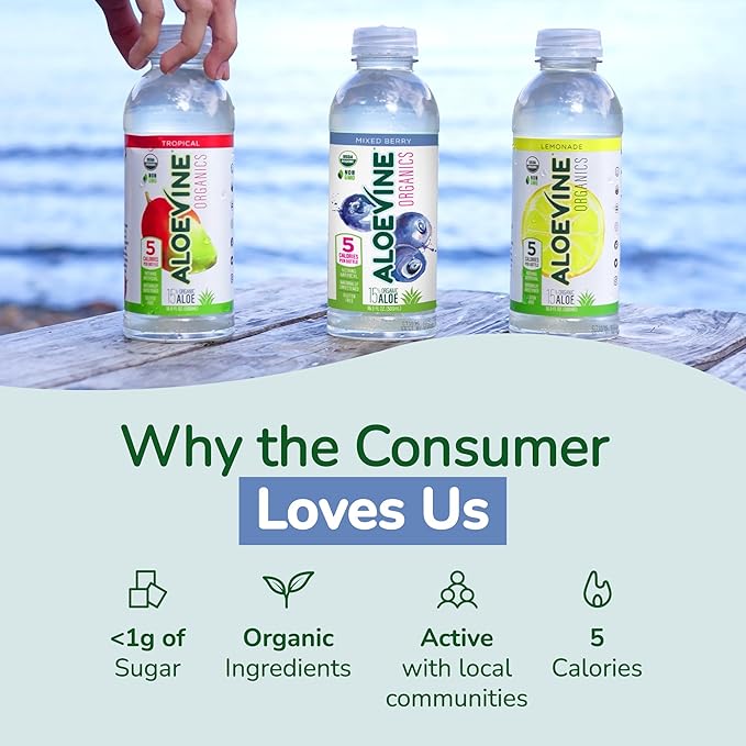Aloe Vera Juice, No-Pulp Organic Drink, Healthy with Aloe Powder and Lemon Juice, 5 Calories, Low Sugar, No Artificial Ingredients, 16.9 oz, 12 Pack, Mixed Berry - Aloevine