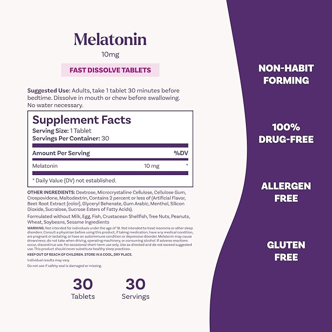 Natrol Fast Dissolve Melatonin 10 mg, Sleep Support for Adults