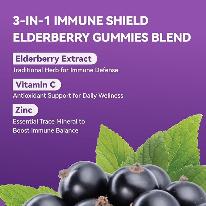 Elderberry Gummies for Adults – 60 Count | Black Elderberry with Vitamin C & Zinc | Immune Support Supplement, Antioxidant Gummies, Non-GMO, Vegan, Gluten-Free, 2-Month Supply