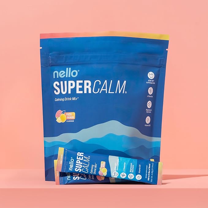 Supercalm Drink Mix - Ashwagandha KSM 66, Magnesium Glycinate & L-Theanine Supplement, Vitamin D3 - Ashwagandha Root Extract - Focus and Relaxation Support (20 Travel Packets) - Yuzu Guava