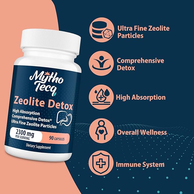 2300 MG Zeolite Detox Capsules - Activated Charcoal & Bentonite Clay, Highly Absorbable Full Body, Liver & Gut Cleanse, Zeolite Clinoptilolite（180 Capsules）