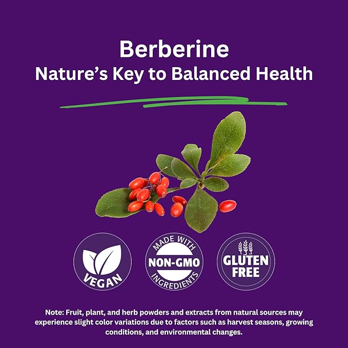 Paradise Herbs, Berberine Extract, 500 mg, Pure & Potent Berberine Supplement, Vegan, Non-GMO, Gluten Free, 60 Vegetarian Capsules
