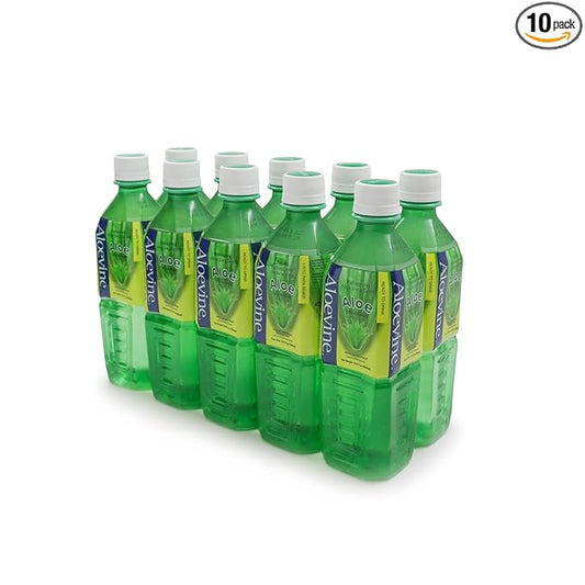 Aloevine Aloe Vera Drink Original healthy juice pure with chunks of aloe l 16.9 oz. 10 pack l plant based Vegetable Korean drinks